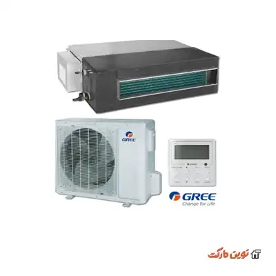 داکت اسپلیت گری 24000 دو حالته گرمایش و سرمایش تک فن موتور سنگین روتاری کلاس آب و هوایی T3 با گاز R410A اینورتردار مدل GUD24PHS1/A-S